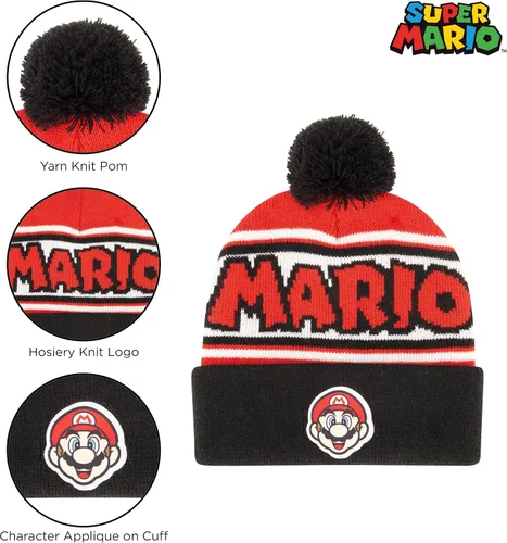 Miniatura 3 de Nintendo Sombrero de invierno para niños con guantes de punto y guantes de esquí aislados Super Mario para niños de 4 a 7 años Mario