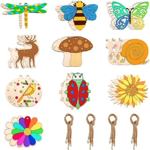 Miniatura 8 de Elecrelive - 48 piezas de madera cortadas con láser, grandes recortes de flores de madera sin terminar, piezas de madera huecas para pintura