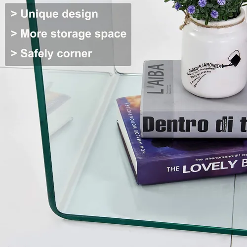Miniatura 7 de Mesita de noche de cristal, mesas auxiliares transparentes en forma de S para sala de estar, mesa de vidrio doblada para sofá, 16.55 pulgadas