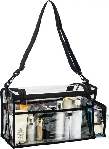 Miniatura 7 de Bolsa grande profesional independiente transparente de PVC para artista de maquillaje con organizador de brochas, kits de maquillaje, bolsa de viaje
