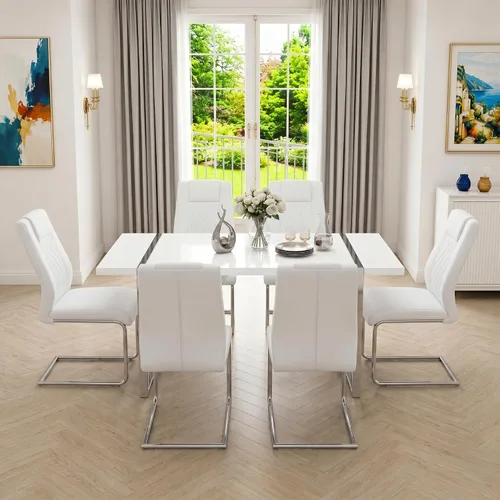 Miniatura 2 de Juego de mesa de comedor moderna de 55 pulgadas para 4, mesa de comedor negra y marco de metal dorado, mesa de comedor rectangular con 4 sillas