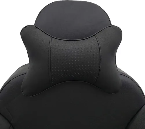 Miniatura 4 de Almohadas cervicales para el cuello del automóvil, 2 unidades, almohadas cervicales de piel sintética para viajes, almohadas rellenas de fibra Negro