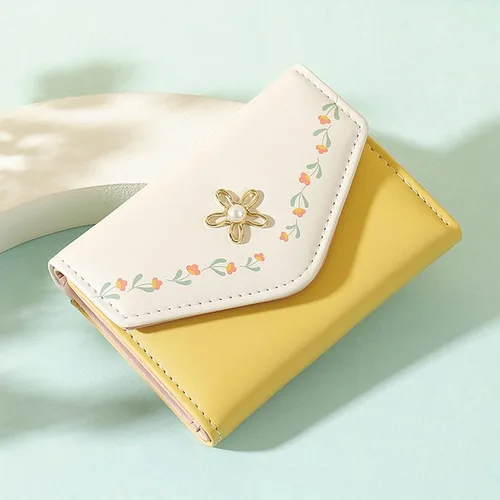 Miniatura 4 de Cartera de piel sintética para mujer y niña, con diseño de flores, de tres pliegues, delgada, pequeña, con tarjetero para dinero en efectivo