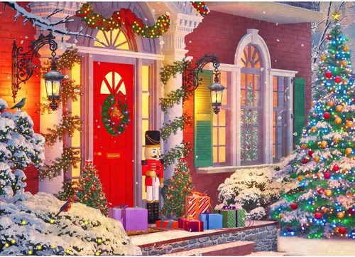 Springbok Christmas House - Rompecabezas de 500 piezas, perfecto rompecabezas familiar de una acogedora escena de invierno y luces de Navidad