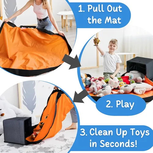 Miniatura 3 de Organizador de almacenamiento de juguetes XL con tapete de juego, bolsa de almacenamiento/caja para niños, niñas, guardería, sala de juegos, canasta