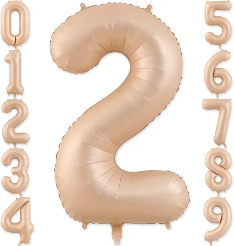 Globos con el número 2, 2 globos, 2 globos de número 40 pulgadas, globos grandes de aluminio beige grandes para fiestas de cumpleaños, bodas, Beige 2