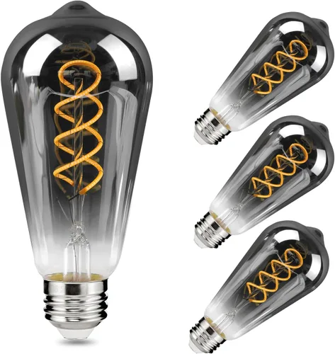 E26 ST64 - Bombillas Edison vintage, vidrio recubierto de gris ahumado, regulable, 4 W (equivalente a 20 W) 150 lúmenes, blanco suave de 2700 K,