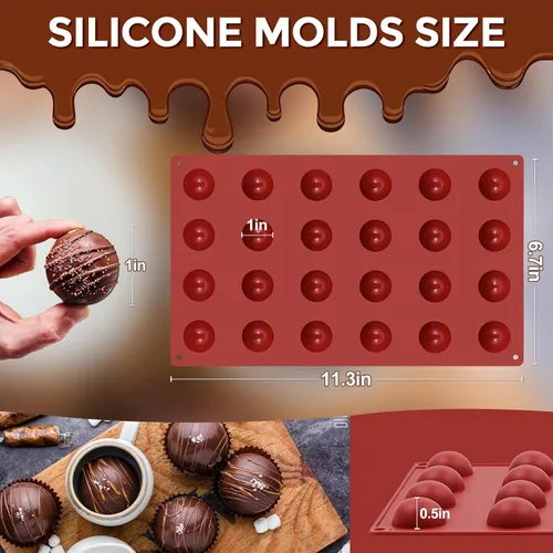 Miniatura 2 de Moldes de silicona para bombas de chocolate caliente de 24 agujeros, 2 paquetes de mini moldes de semiesfera de 1 pulgada de media esfera para hacer