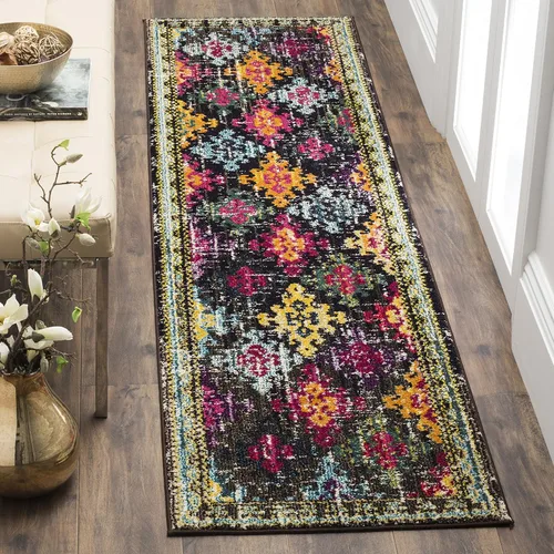 SAFAVIEH Monaco Collection - Alfombra para pasillo, 2.2 x 6 pies, diseño bohemio de enrejado de diamantes, no desprende pelusa y de fácil cuidado,
