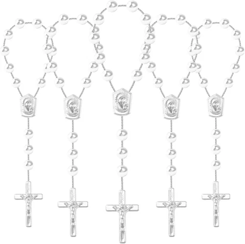 Miniatura 8 de Rosario acrílico de 24 piezas de rosario de bautismo, mini rosarios con ángel para la primera comunión, recuerdos de fiesta de bautismo (plateado)
