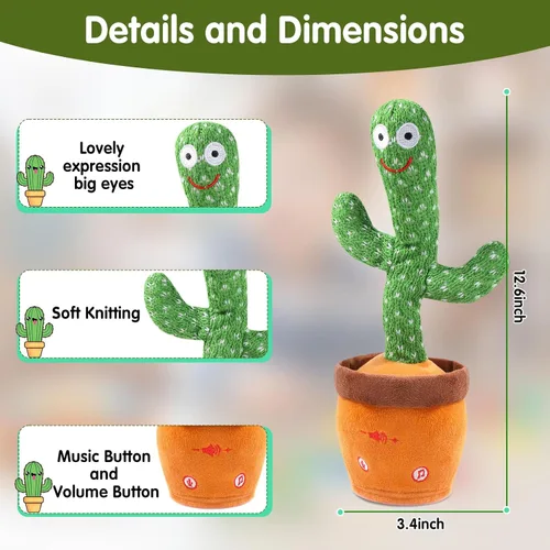 Miniatura 8 de MIAODAM - Cactus bailarín con volumen ajustable, juguete de cactus que habla, emite luces brillantes y coloridas, repite lo que dices, canta 120