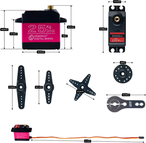 Miniatura 4 de 4 piezas DSSERVO DS3225MG 55.1 lbs Servos digitales de engranaje de metal impermeable, servo RC de alto torque de 180 grados con brazo servo 25T
