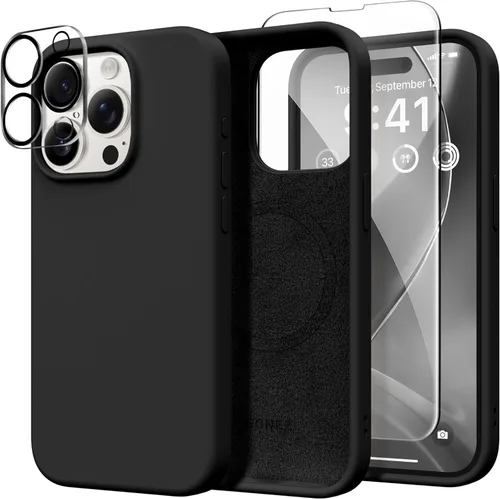 Miniatura 153 de GONEZ Funda de silicona para iPhone 14 Pro Max, compatible con MagSafe, con protector de pantalla + protector de lente de cámara, silicona líquida a