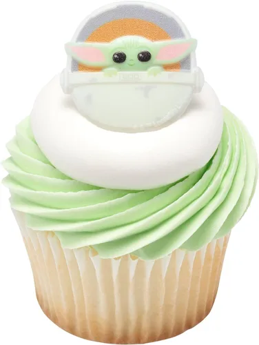 Miniatura 10 de DECOPAC Star Wars The Mandalorian The Child Anillos, decoraciones para cupcakes, adornos para pasteles seguros para alimentos, paquete de 24
