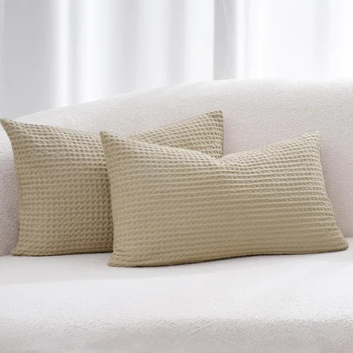 Miniatura 35 de PHF Funda de almohada 100% algodón con tejido de gofre, 18 x 18 pulgadas, sin relleno, paquete de 2 elegantes fundas de almohada cuadradas Gris claro