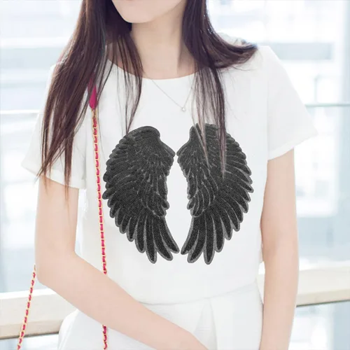 Miniatura 7 de jojofuny 2pcs Black Angel Wing Sequin Embroidery Clothes Repairing Patch DIY Garment Decor Iron-on Applique for Sewing and Costume Craft Supplies