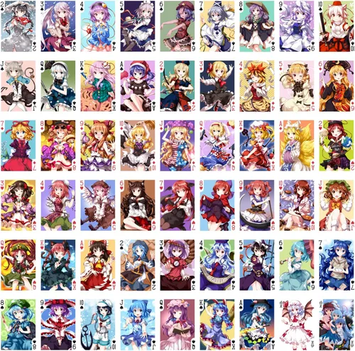 Miniatura 2 de Cartas de juego de anime # Baraja de póquer 54 cartas todas diferentes # Touhou Lindo divertido Neko Anime Manga Carteles Fanart