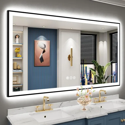 Miniatura 23 de 30x36 Espejo de baño LED con luces, retroiluminado y luz frontal, espejo de tocador iluminado antivaho para pared de baño, 3 colores, regulable