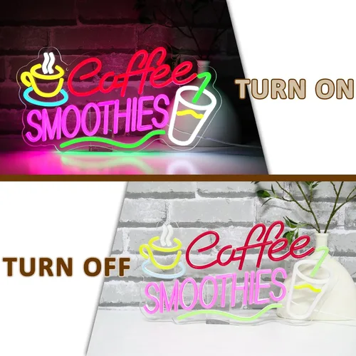 Miniatura 5 de Letrero de Neón de Café y Batidos para Decoración de Pared, Letreros LED de Batidos para Negocios, Luces de Neón USB Regulables de 16.54" x 9