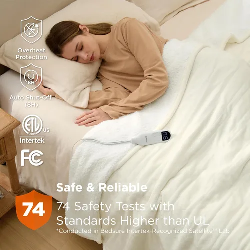 Miniatura 5 de Bedsure - Manta eléctrica de calentamiento rápido, manta de franela suave con 4 ajustes de tiempo, 6 ajustes de calefacción, regalos cálidos