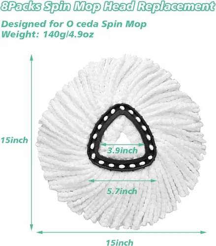 Miniatura 2 de 8 piezas de cabezales de repuesto para fregona giratoria, 100% de microfibra, compatibles con fregona giratoria triangular, cabezal de fregona