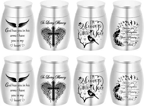 Miniatura 19 de Urnas pequeñas de color para cenizas, juego de 8, mini urnas de aluminio, urnas de cremación para cenizas de humanos/mascotas, soporte para cenizas
