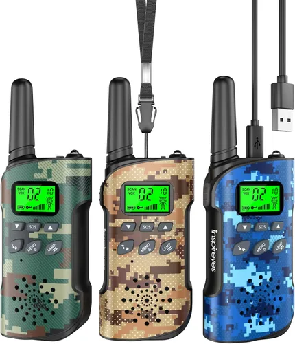 Miniatura 11 de Inspireyes Walkie Talkies para niños, paquete de 2 recargables de largo alcance, juguetes para niños y niñas de 3 a 12 años, juguete de radio de 2