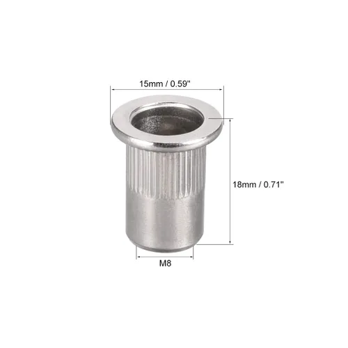 Miniatura 3 de uxcell M8 304 Tuercas de remache de acero inoxidable Inserto de cabeza plana 10 PC