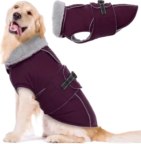 Miniatura 23 de Lelepet Abrigo cálido para perros – Chaleco reflectante impermeable de vellón con hebilla ajustable de gancho y bucle, chaqueta de invierno Rojo