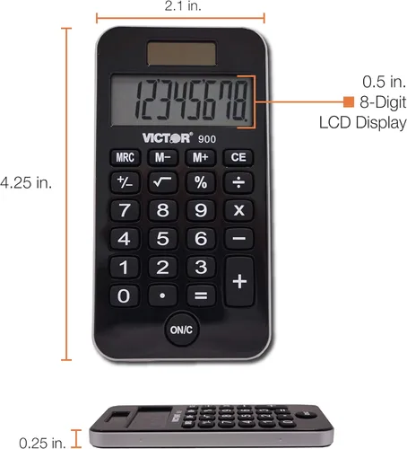 Miniatura 3 de Victor Calculadora de función estándar 900 de 8 dígitos con cubierta protectora dura, pantalla LCD solar y de batería, calculadora de bolsillo