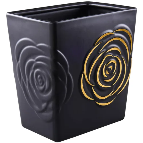 Miniatura 8 de Basurero de cerámica beige con rosa – Cubo de basura pequeño de 2.5 galones para baño y cocina, cesta de basura decorativa para dormitorio, oficina