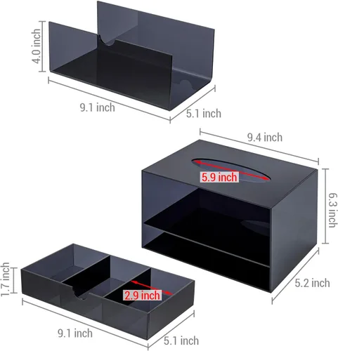 Miniatura 5 de MyGift Organizador de cosméticos de acrílico negro premium y cubierta de caja de pañuelos con cajón de almacenamiento de maquillaje extraíble