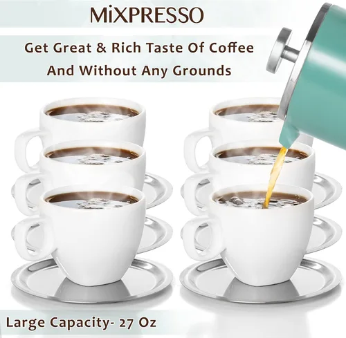 Miniatura 6 de Mixpresso Cafetera de Prensa Francesa de Acero Inoxidable Verde 26 Oz 770 Ml, Prensa Francesa de Acero Inoxidable con Aislamiento de Doble Pared