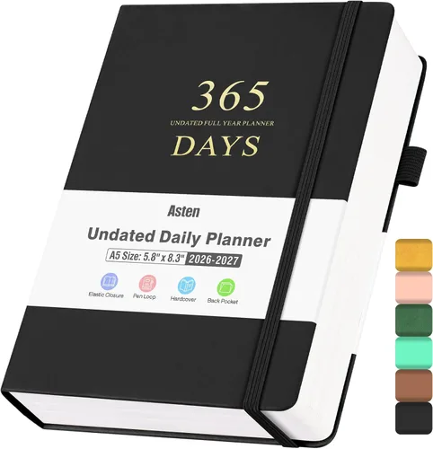 Agenda diaria sin fecha, planificadores 2025-2026, planificadores de 365 días, planificador de trabajo para hombres, agenda por hora para establecer