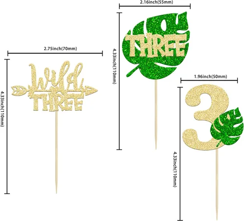 Miniatura 2 de Paquete de 24 adornos para cupcakes de hojas de Monstera con purpurina de safari en la selva, tres púas para cupcakes número 3, decoración de Green-3
