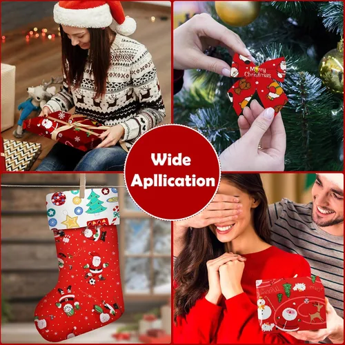 Miniatura 6 de Paquete de 16 piezas de tela gruesa de invierno, diseño de muñeco de nieve, copo de nieve, algodón, estampado de árbol de Papá Noel, tela acolchada