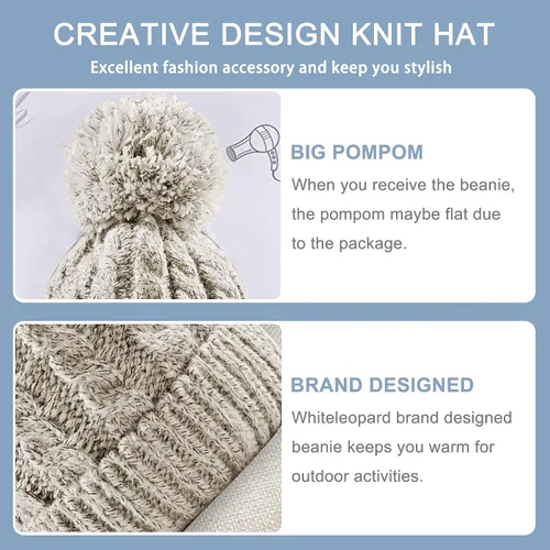 Miniatura 2 de Gorro de invierno para mujer con forro polar cálido, tejido grueso, para esquiar