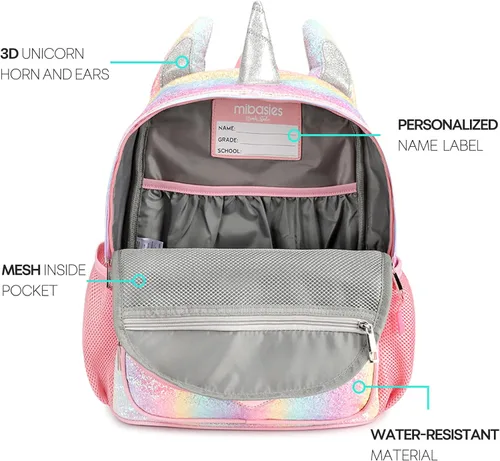 Miniatura 4 de Mibasies - Mochila de unicornio para niñas con diseño de arcoiris
