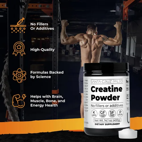 Miniatura 2 de Santa Cruz Paleo, Polvo de Monohidrato de Creatina Micronizado, Suplemento Sin Sabor para Pre Entrenamiento y Apoyo Muscular, Libre de Gluten Keto