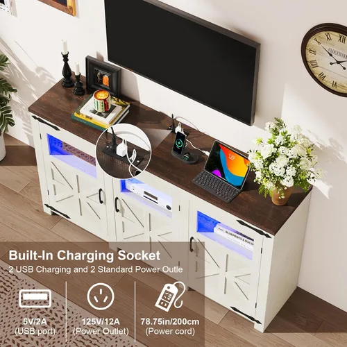 Miniatura 4 de Soporte de TV LED grande de 64 pulgadas para televisores de 70/65/60 pulgadas con tomas de corriente, armarios de almacenamiento altos para centro