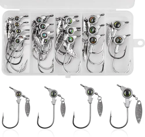 Miniatura 11 de Juego de cabezas de plantilla de pesca, 15/20 piezas de anzuelos de cabeza de plantilla de pesca Underspin jig Heads Jig Hook Lure con cabeza