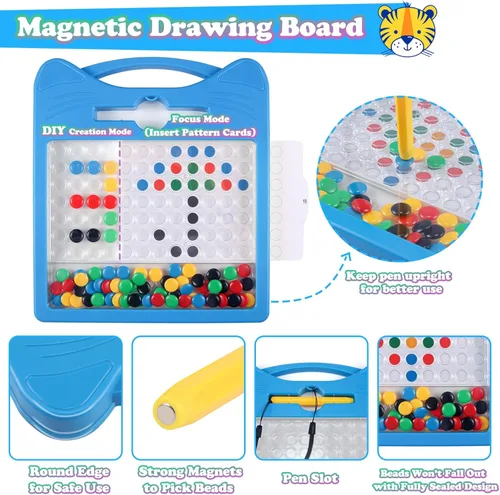 Miniatura 9 de Tablero magnético de dibujo para niños, tablero magnético de garabatos para niños pequeños con cuentas y 2 rotuladores, juguetes magnéticos de arte