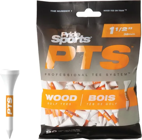 PrideSports PTS Wood Golf Tees | 90 unidades, 1-1/2 pulgadas | Tee de madera #1 en el Tour | Lo mejor para hierros, híbridos y maderas
