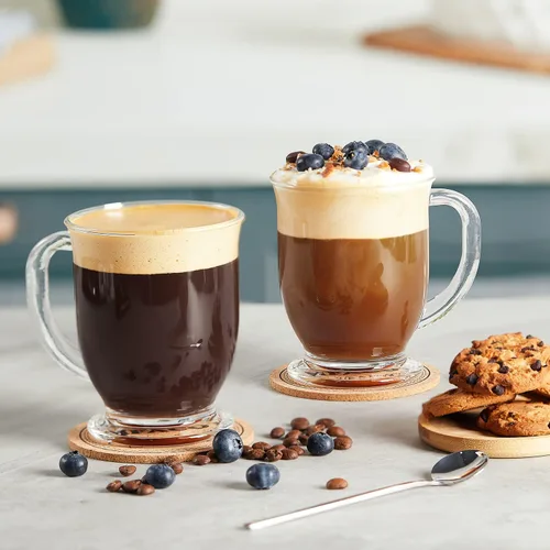 Miniatura 6 de Mfacoy Juego de 4 tazas de café de vidrio, taza de café grande transparente de 15 onzas con asas para bebidas calientes, tazas transparentes