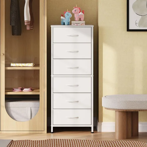 Miniatura 2 de WLIVE - Cómoda alta blanca para dormitorio, 6 cajones y cómodas, cómoda de tela para armario, sala de estar, mesa de noche con marco de metal, torre