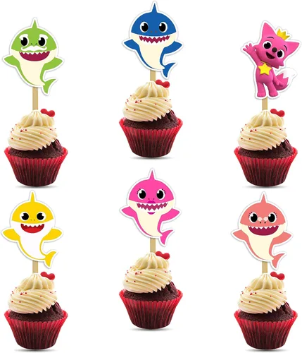 Bby Shrk Cupcake Toppers – Lindas decoraciones de fiesta para cumpleaños temáticos de Bby Shrk – Divertidos y coloridos adornos para cupcakes para