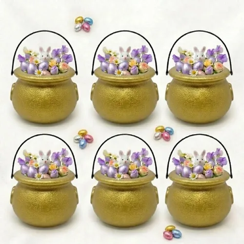Miniatura 18 de PMU Caldero de Pascua de 8 pulgadas, 6 unidades, caldero de plástico verde, decoración de Pascua para decoración del hogar y fiesta