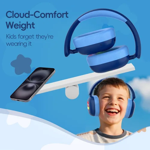 Miniatura 5 de LOBKIN - Auriculares Bluetooth para niños 6.0, auriculares inalámbricos sobre la oreja para niños con micrófono, tiempo de reproducción de 55 horas