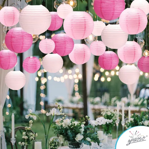 Miniatura 6 de 21 linternas de papel rosadas, 4, 6, 8, 10, 12 pulgadas, para colgar en interiores y exteriores, con cinta y cuerda para graduación, cumpleaños