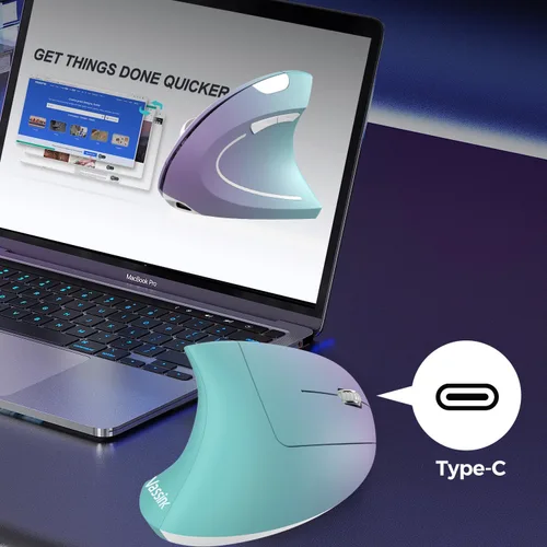 Miniatura 5 de Vassink Ratón ergonómico inalámbrico recargable, conexión USB A+Type C (2en1), 800/1200/1600 DPI, 6 botones, 2.4GHz, ratón vertical para túnel